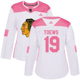Adidas Chicago Blackhawks #19 Jonathan Toews White/Pink Authentic Fashion Womens Stitched NHL Jersey