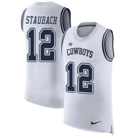 Nike Dallas Cowboys #12 Roger Staubach White Mens Stitched NFL Limited Rush Tank Top Jersey