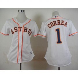 Houston Astros #1 Carlos Correa White Home Womens Stitched MLB Jersey