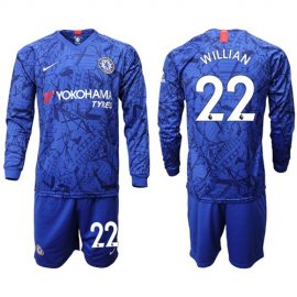 Chelsea #22 Willian Home Long Sleeves Soccer Club Jersey