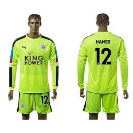 Leicester City #12 Hamer Shiny Green Goalkeeper Long Sleeves Soccer Club Jersey