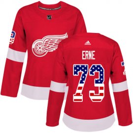 Adidas Detroit Red Wings #73 Adam Erne Red Home Authentic USA Flag Womens Stitched NHL Jersey
