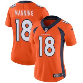 Nike Denver Broncos #18 Peyton Manning Orange Team Color Womens Stitched NFL Vapor Untouchable Limited Jersey