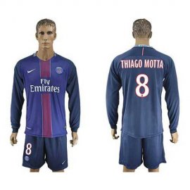 Paris Saint-Germain #8 Thiago Motta Home Long Sleeves Soccer Club Jersey