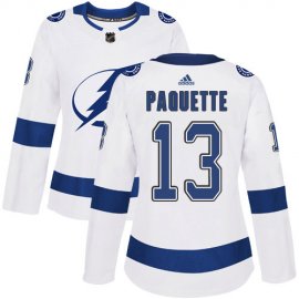 Adidas Tampa Bay Lightning #13 Cedric Paquette White Road Authentic Womens Stitched NHL Jersey
