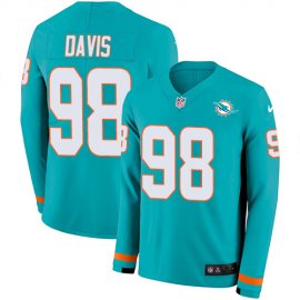 Nike Miami Dolphins #98 Raekwon Davis Aqua Green Team Color Mens Stitched NFL Limited Therma Long Sleeve Jersey