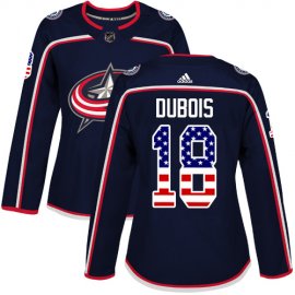 Adidas Columbus Blue Jackets #18 Pierre-Luc Dubois Navy Blue Home Authentic USA Flag Womens Stitched NHL Jersey