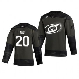 Carolina Hurricanes #20 Sebastian Aho Adidas 2019 Veterans Day Mens Authentic Practice NHL Jersey Camo