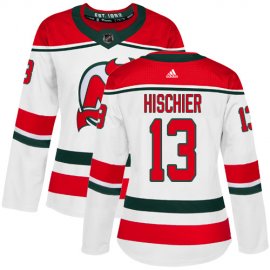 Adidas New Jersey Devils #13 Nico Hischier White Alternate Authentic Womens Stitched NHL Jersey