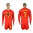 Belgium #1 Courtois Red Home Long Sleeves Soccer Country Jersey