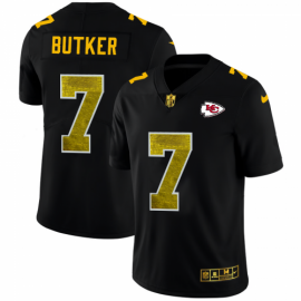 Kansas City Chiefs #7 Harrison Butker Mens Black Nike Golden Sequin Vapor Limited NFL Jersey