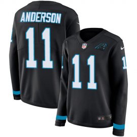 Nike Carolina Panthers #11 Robby Anderson Black Team Color Womens Stitched NFL Limited Therma Long Sleeve Jersey