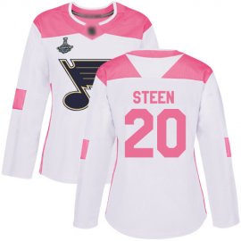 Adidas St. Louis Blues #20 Alexander Steen White/Pink Authentic Fashion Stanley Cup Champions Womens Stitched NHL Jersey