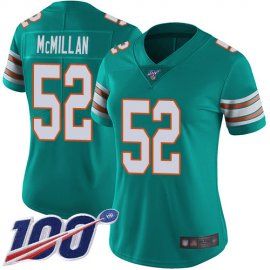 Nike Miami Dolphins #52 Raekwon McMillan Aqua Green Alternate Womens Stitched NFL 100th Season Vapor Limited Jersey