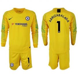 Chelsea #1 Arrizabalaga Yellow Goalkeeper Long Sleeves Soccer Club Jersey