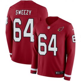 Nike Arizona Cardinals #64 J.R. Sweezy Red Team Color Mens Stitched NFL Limited Therma Long Sleeve Jersey