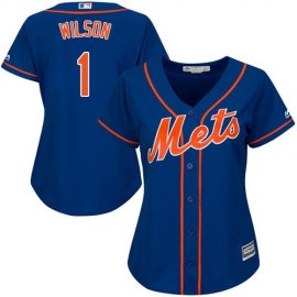New York Mets #1 Mookie Wilson Blue Alternate Womens Stitched MLB Jersey