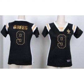 Nike New Orleans Saints #9 Drew Brees Black Womens Stitched NFL Elite Draft Him Shimmer Jersey