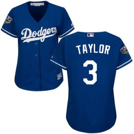 Los Angeles Dodgers #3 Chris Taylor Blue Alternate 2018 World Series Womens Stitched MLB Jersey