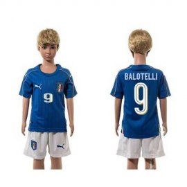 Italy #9 Balotelli Blue Home Kid Soccer Country Jersey