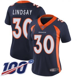 Nike Denver Broncos #30 Phillip Lindsay Navy Blue Alternate Womens Stitched NFL 100th Season Vapor Limited Jersey