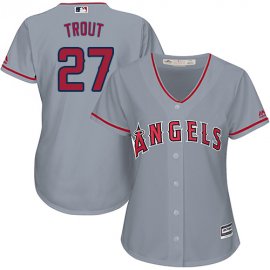 Los Angeles Angels #27 Mike Trout Grey Road Womens Stitched MLB Jersey