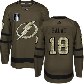 Adidas Tampa Bay Lightning #18 Ondrej Palat Green 2022 Stanley Cup Final Patch Salute to Service Stitched NHL Jersey Mens