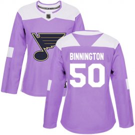 Adidas St. Louis Blues #50 Jordan Binnington Purple Authentic Fights Cancer Womens Stitched NHL Jersey