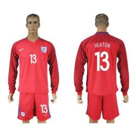 England #13 Heaton Away Long Sleeves Soccer Country Jersey