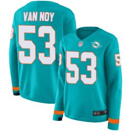 Nike Miami Dolphins #53 Kyle Van Noy Aqua Green Team Color Womens Stitched NFL Limited Therma Long Sleeve Jersey