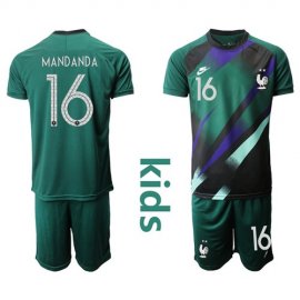 France #16 Mandanda Green Goalkeeper Kid Soccer Country Jersey