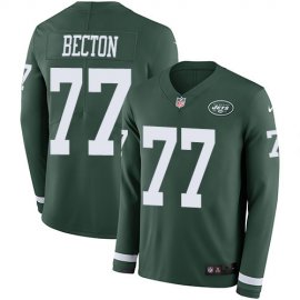 Nike New York Jets #77 Mekhi Becton Green Team Color Mens Stitched NFL Limited Therma Long Sleeve Jersey