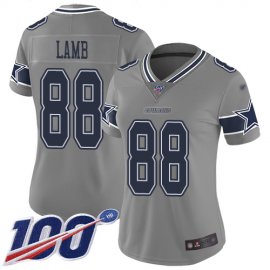 Nike Dallas Cowboys #88 CeeDee Lamb Gray Womens Stitched NFL Limited Inverted Legend 100th Season Jersey