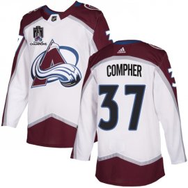 Adidas Colorado Avalanche #37 J.T. Compher White 2022 Stanley Cup Champions Road Authentic Stitched NHL Jersey Mens