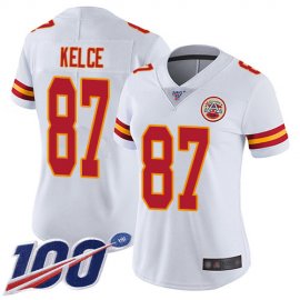 Nike Kansas City Chiefs #87 Travis Kelce White Womens Stitched NFL 100th Season Vapor Limited Jersey