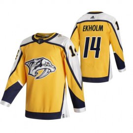 Nashville Predators #14 Mattias Ekholm Yellow Mens Adidas 2020-21 Reverse Retro Alternate NHL Jersey