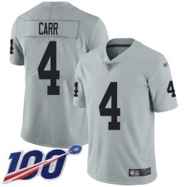 Nike Las Vegas Raiders #4 Derek Carr Silver Mens Stitched NFL Limited Inverted Legend 100th Season Jersey