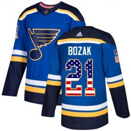 Adidas St. Louis Blues #21 Tyler Bozak Blue Home Authentic USA Flag Stitched NHL Jersey