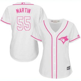 Toronto Blue Jays #55 Russell Martin White/Pink Fashion Womens Stitched MLB Jersey
