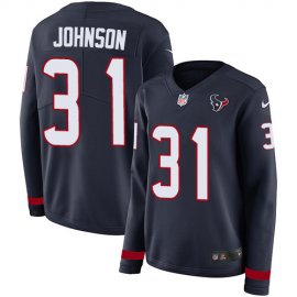 Nike Houston Texans #31 David Johnson Navy Blue Team Color Womens Stitched NFL Limited Therma Long Sleeve Jersey