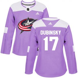 Adidas Columbus Blue Jackets #17 Brandon Dubinsky Purple Authentic Fights Cancer Womens Stitched NHL Jersey