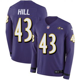 Nike Baltimore Ravens #43 Justice Hill Purple Team Color Mens Stitched NFL Limited Therma Long Sleeve Jersey