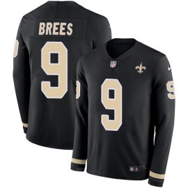Nike New Orleans Saints #9 Drew Brees Black Team Color Youth Stitched NFL Limited Therma Long Sleeve Jersey