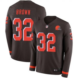 Nike Cleveland Browns #32 Jim Brown Brown Team Color Mens Stitched NFL Limited Therma Long Sleeve Jersey