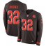 Nike Cleveland Browns #32 Jim Brown Brown Team Color Mens Stitched NFL Limited Therma Long Sleeve Jersey