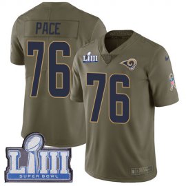 Nike Los Angeles Rams #76 Orlando Pace Olive Super Bowl LIII Bound Mens Stitched NFL Limited 2017 Salute to Service Jersey