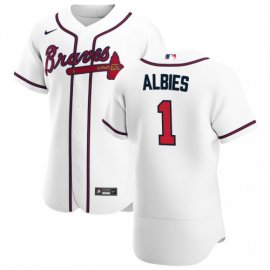 Atlanta Braves #1 Ozzie Albies Mens Nike White Home 2020 Authentic Player MLB Jersey