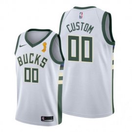 Nike Bucks Custom 2021 NBA Finals Champions Swingman Association Edition Jersey White