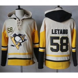 Pittsburgh Penguins #58 Kris Letang Cream/Gold Sawyer Hooded Sweatshirt Stitched NHL Jersey