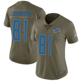 Nike Detroit Lions #81 Calvin Johnson Olive Womens Stitched NFL Limited 2017 Salute to Service Jersey